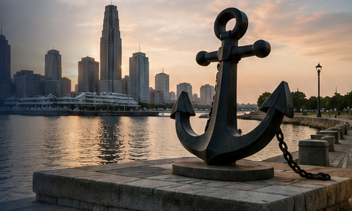 Waterfront anchor and skyline